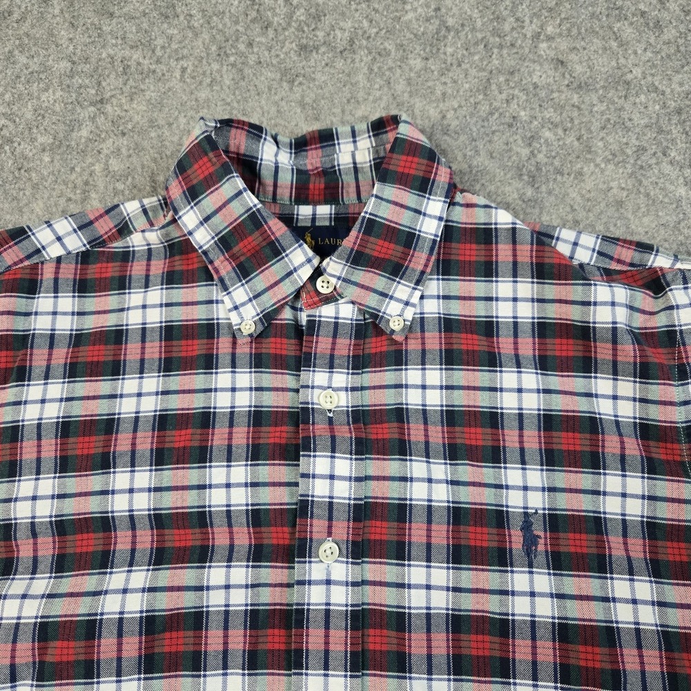 Ralph Lauren Shirt Mens Medium Red‎ Plaid Custom Fit Button Down Dress Pony